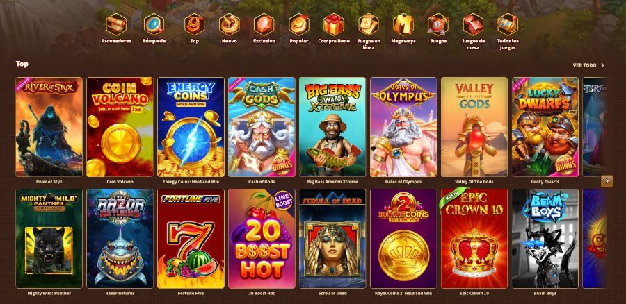 Juegos disponibles en casino MyEmpire Perú
